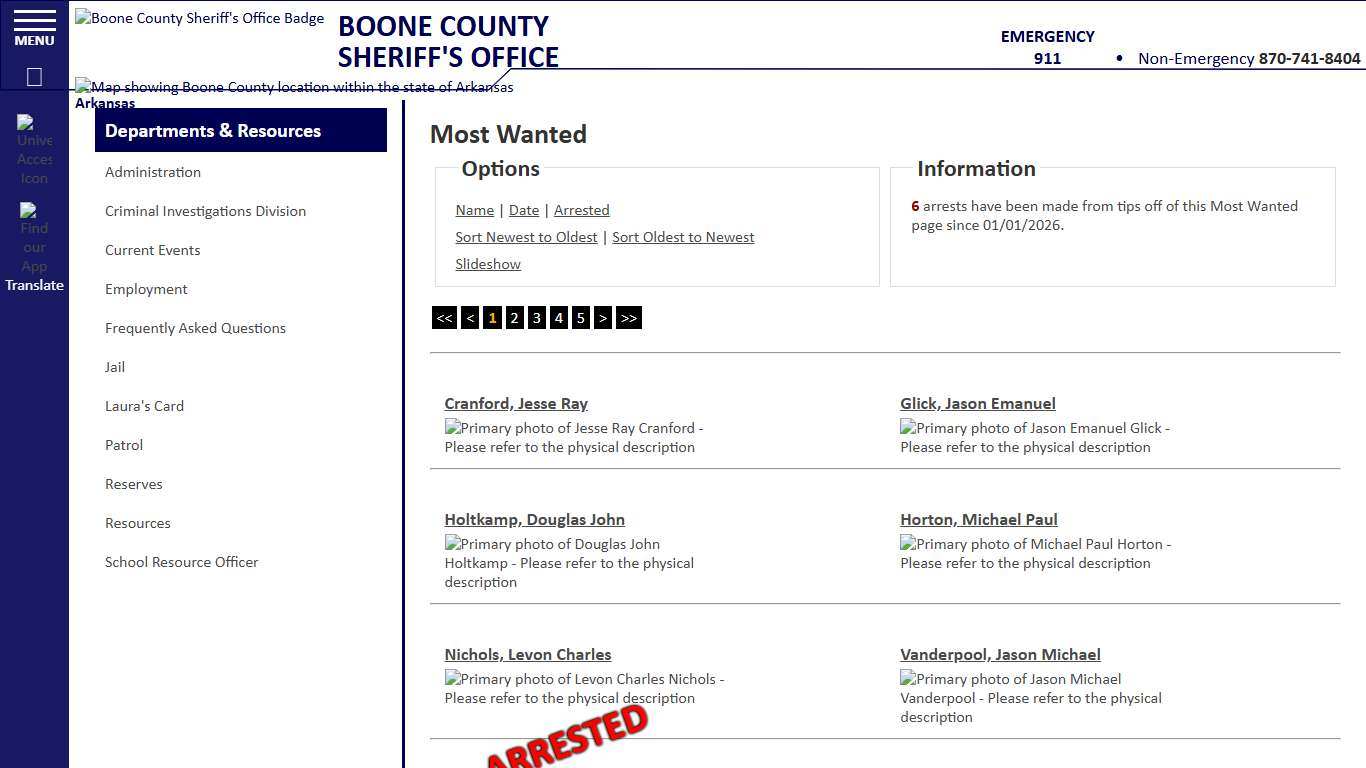Most Wanted - Sorting by Posting Date - Descending - Page 1 - Boone County Sheriff AR